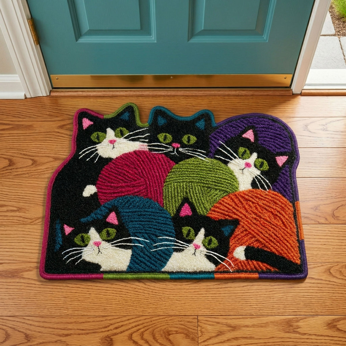 Yarn Cats shaped doormat – cats with yarn