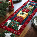 Christmas Gift Stack quilted table runner – stacked wrapped gifts
