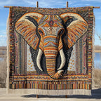 Majestic Tusk fringed throw – patterned elephant with ivory tusks