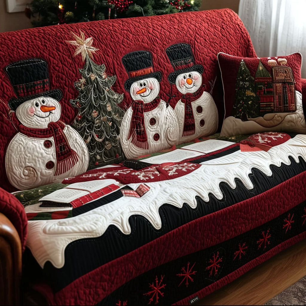 Snowmen and Snow Drift quilted sofa cover – snowmen above a snow drift