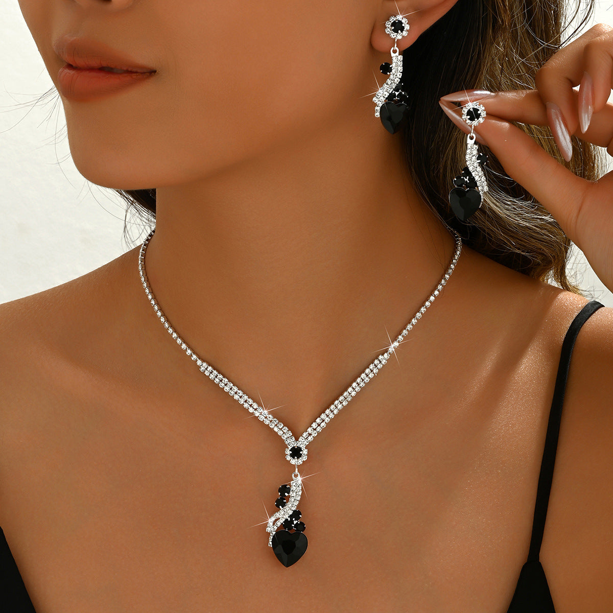 Necklace & Earrings Set - Crystal Teardrop