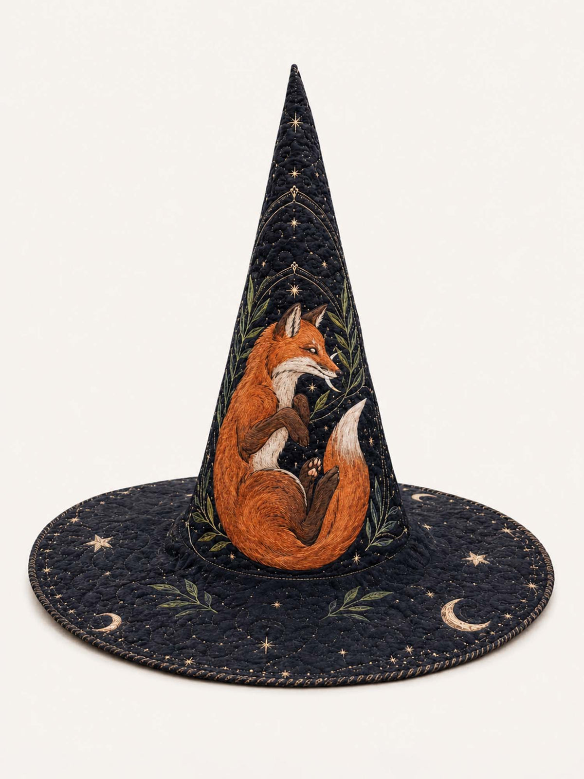 Midnight Fox quilted witch hat – fox on midnight blue