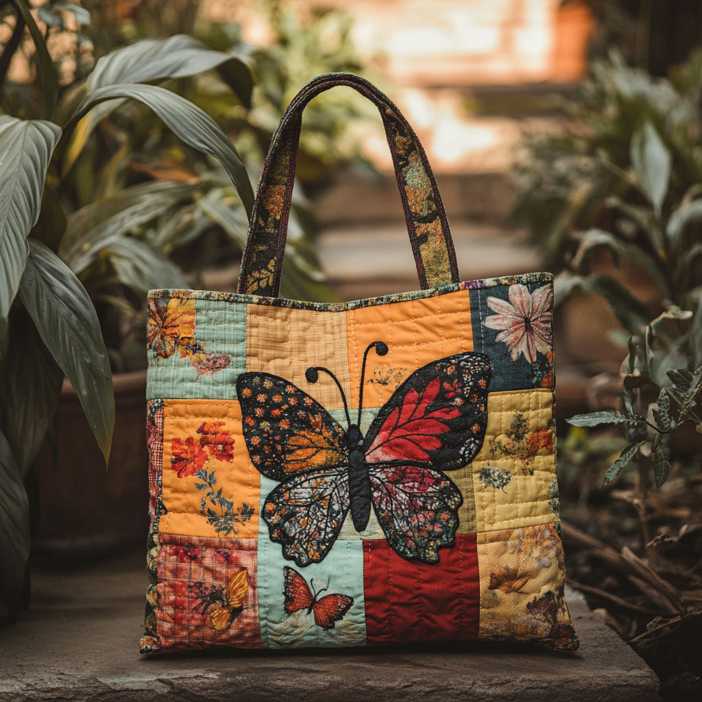Butterfly Heritage quilted tote bag – butterfly on patchwork