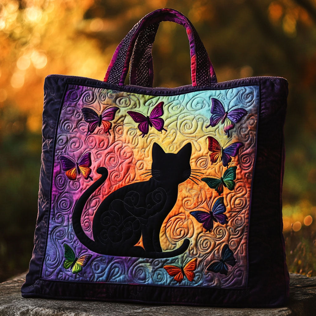 Calmheart Cat quilted tote bag – cat silhouette at sunset