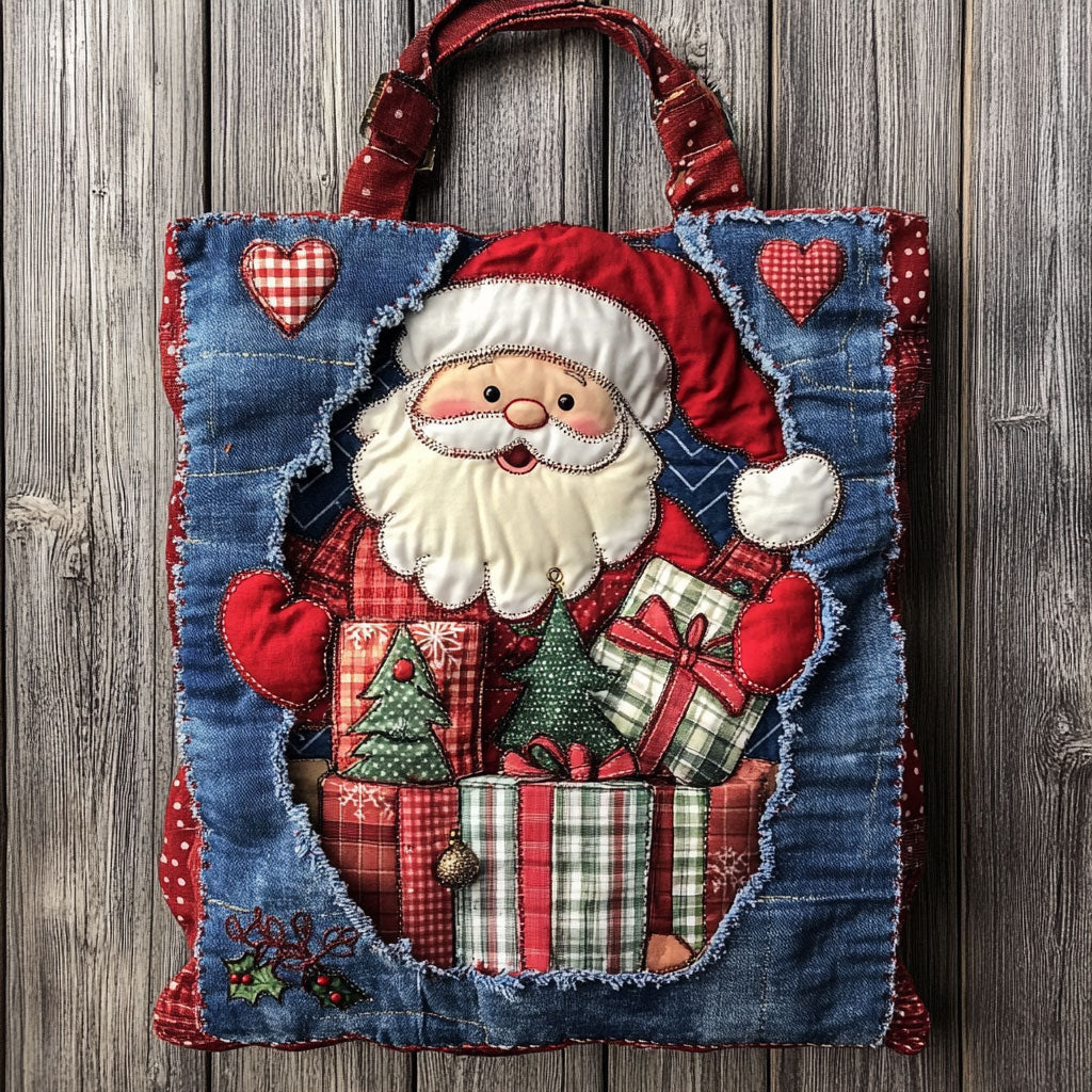Classic Santa quilted tote bag – santa with gifts