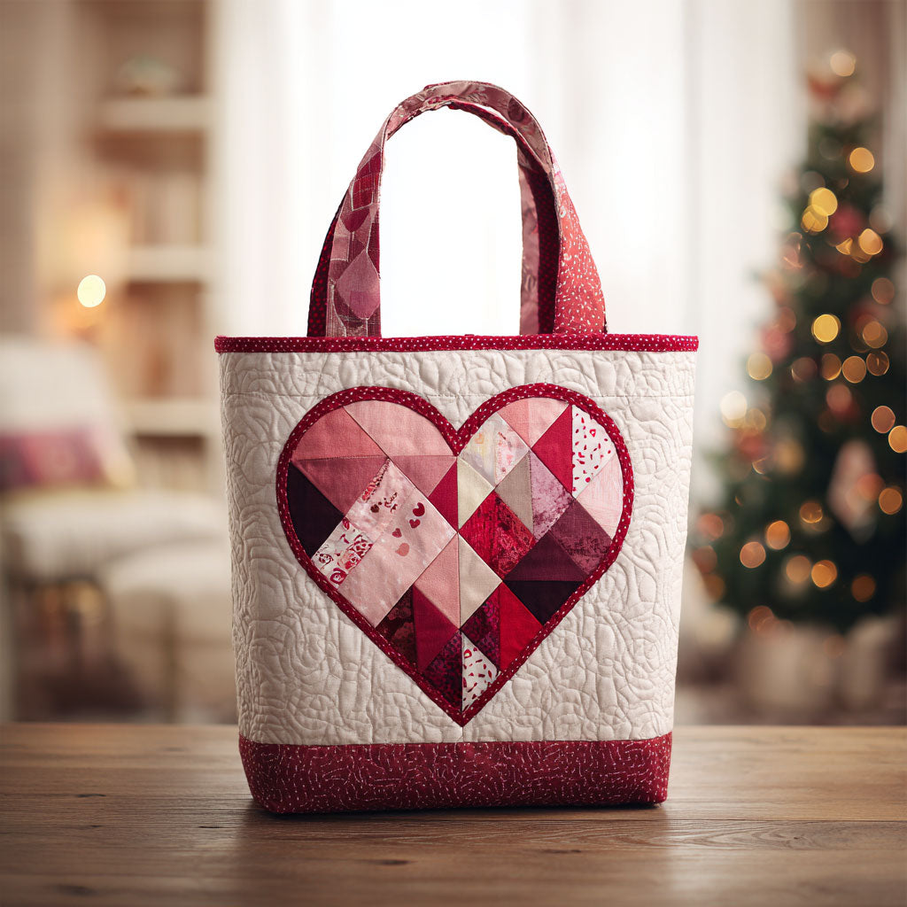 Blush Patch Heart quilted tote bag – blush patchwork heart