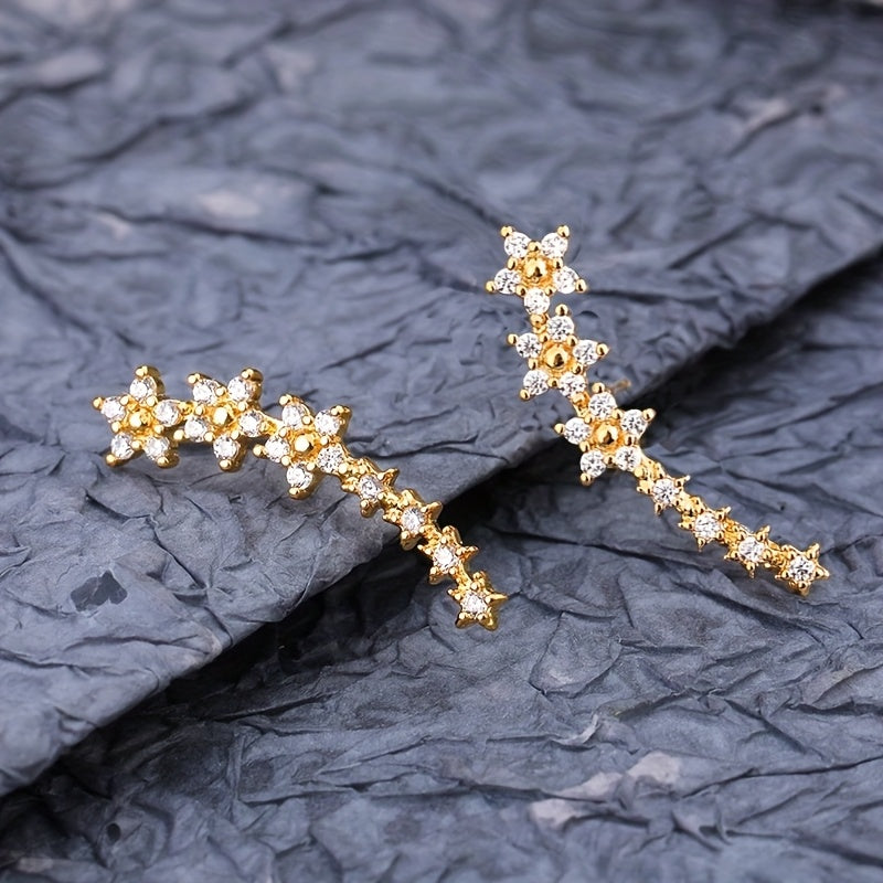 Ear Climber Earrings - Crystal Flowers