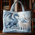 Spirit Guard Dragon quilted tote bag – dragon and wolf