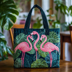 Tropical Flamingos quilted tote bag – flamingos and leaves
