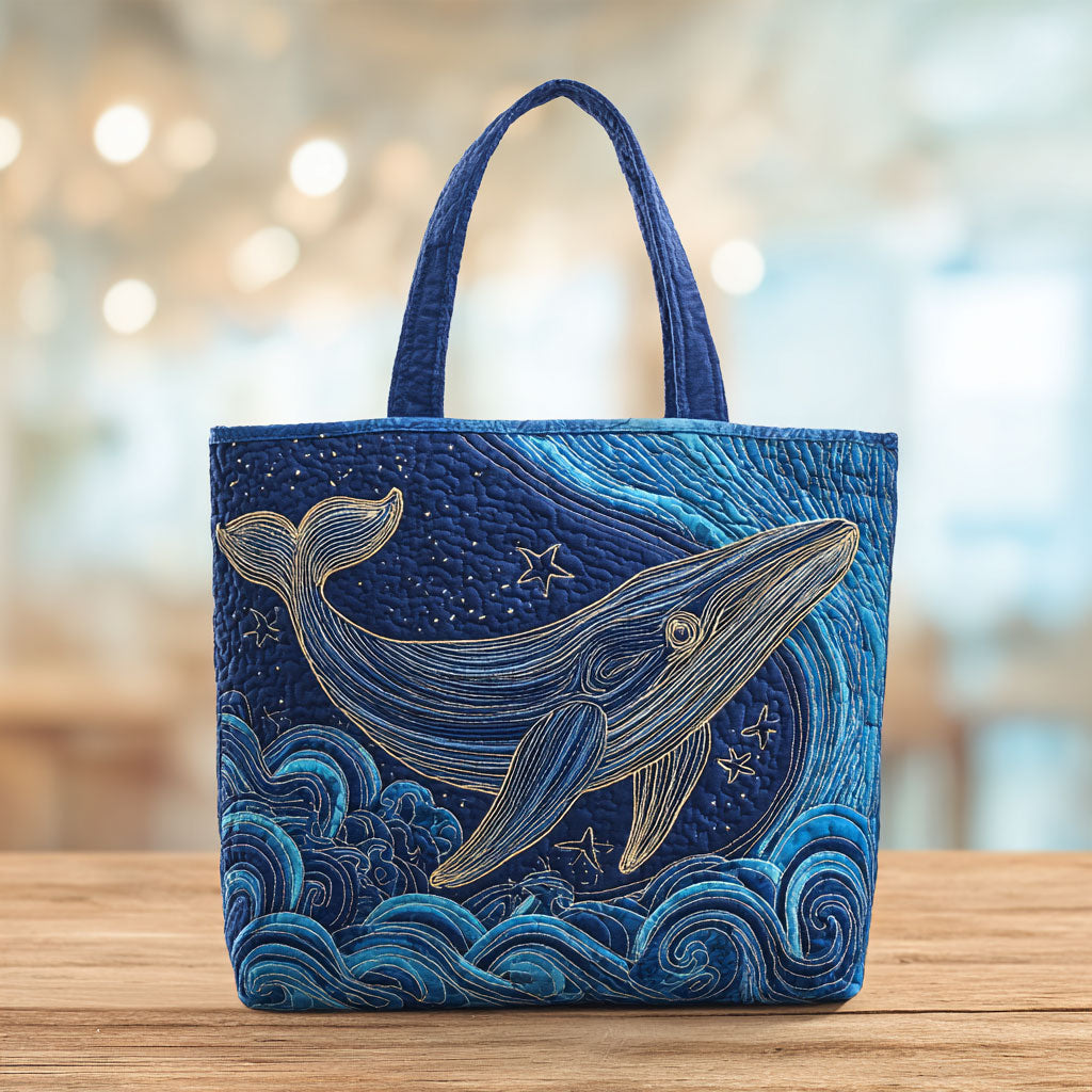 Blue Whale Waves quilted tote bag – whale in waves