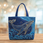 Blue Whale Waves quilted tote bag – whale in waves