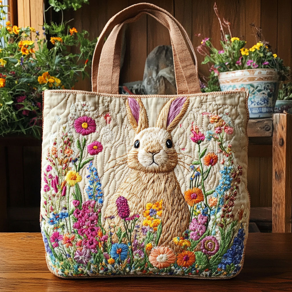 Rabbit Garden quilted tote bag – bunny in garden