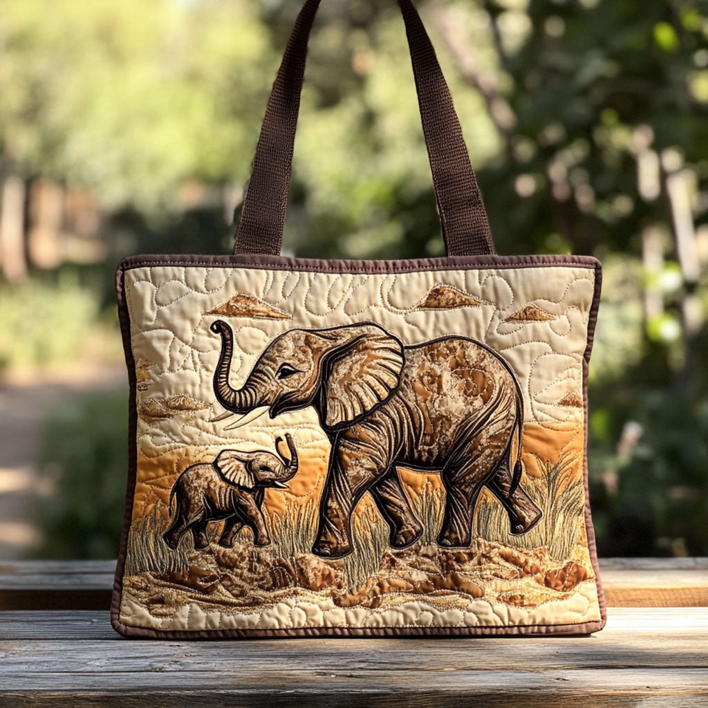 Elephant Love Path quilted tote bag – elephant and calf