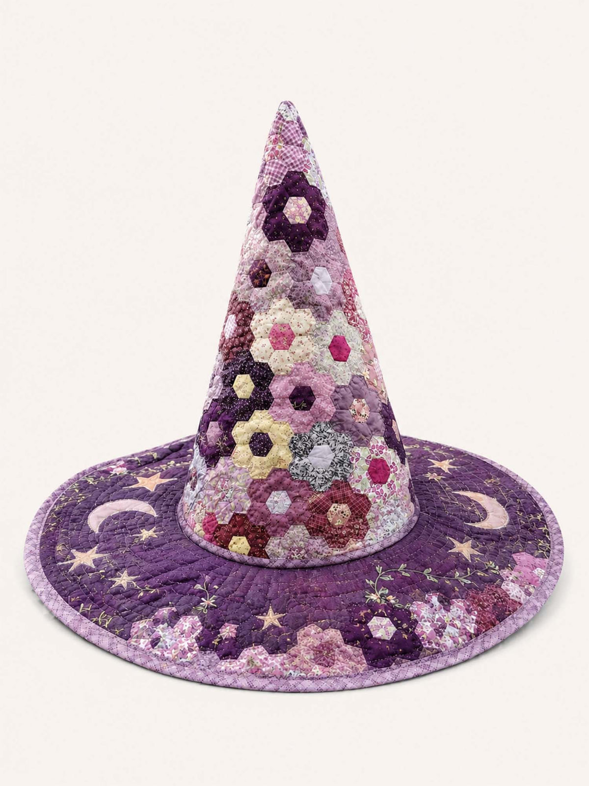 Lilac Hexagon Flowers quilted witch hat – hexagon flowers