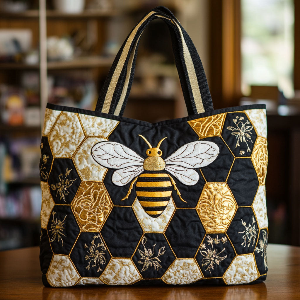 Queen Bee Honeycomb quilted tote bag – bee on honeycomb