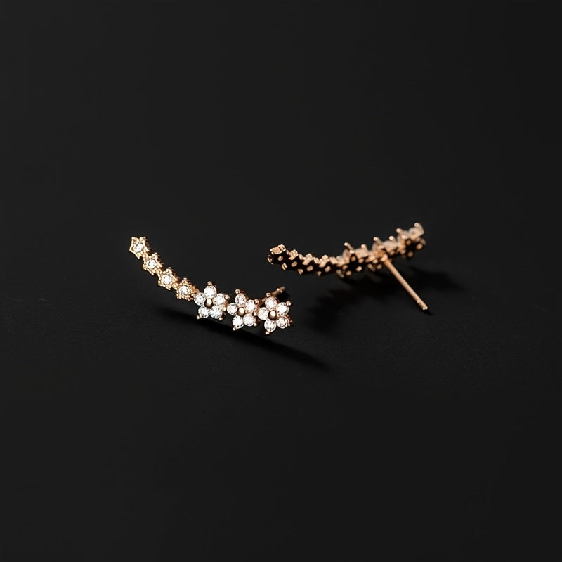 Ear Climber Earrings - Crystal Flowers