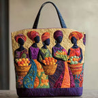 Textile Harvest quilted tote bag – women with fruit on cream