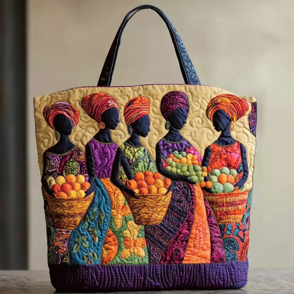 Textile Harvest quilted tote bag – women with fruit on cream