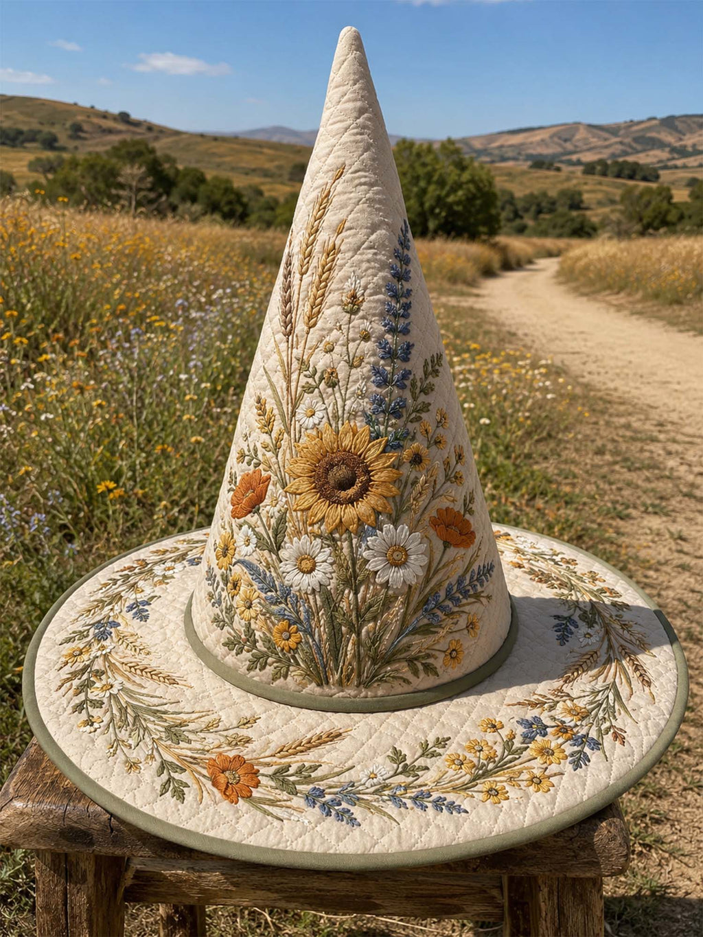 Sunflower Meadow Hat quilted witch hat – sunflower meadow