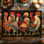 Rustic Roost Night quilted placemats – roosters on dark ground