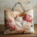 Floral Nap quilted tote bag – cat among peonies