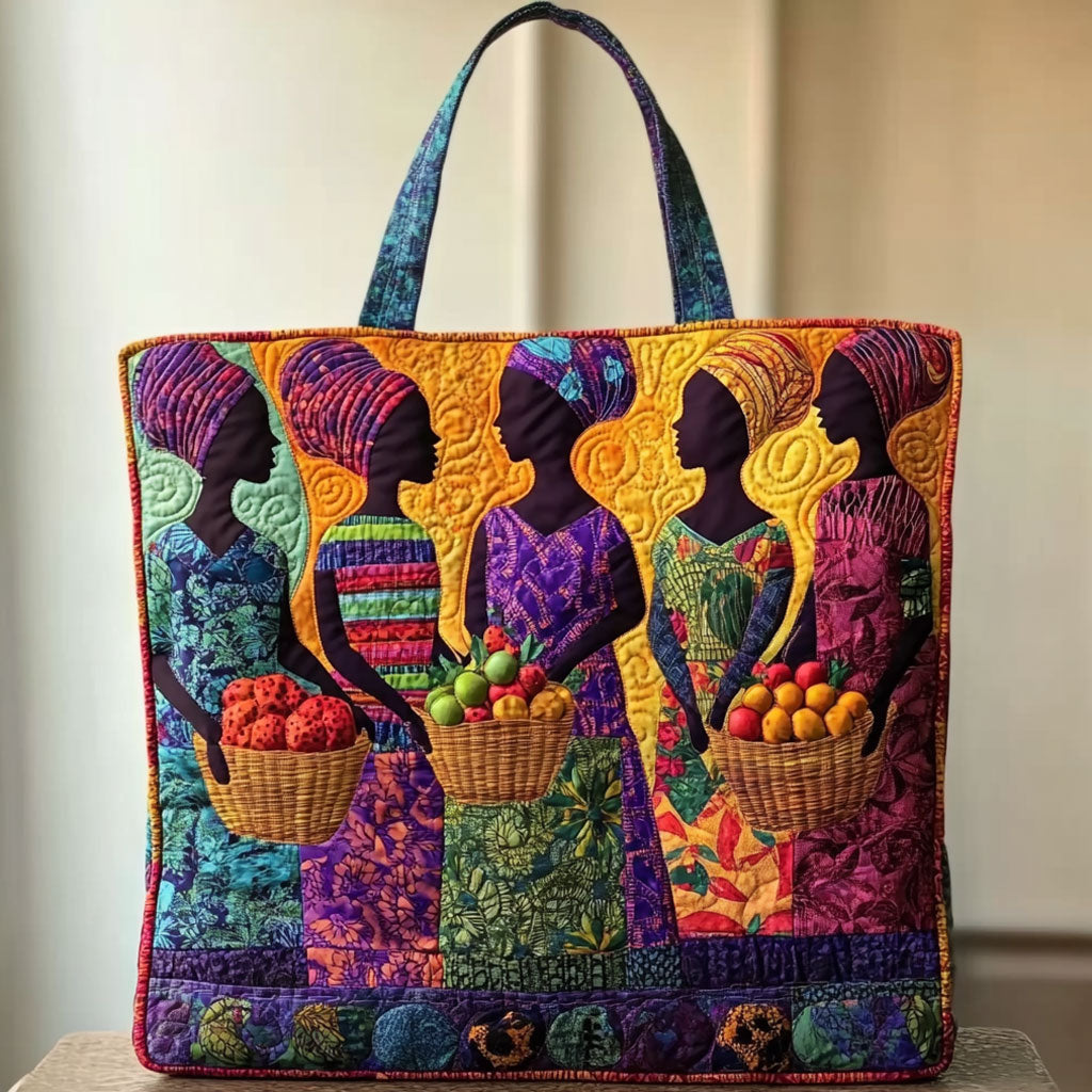 Fruit Basket Gathering quilted tote bag – women gathering fruit