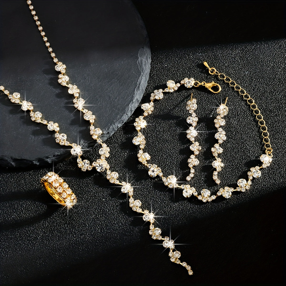 4-Piece Jewellery Set - Crystal Flowers