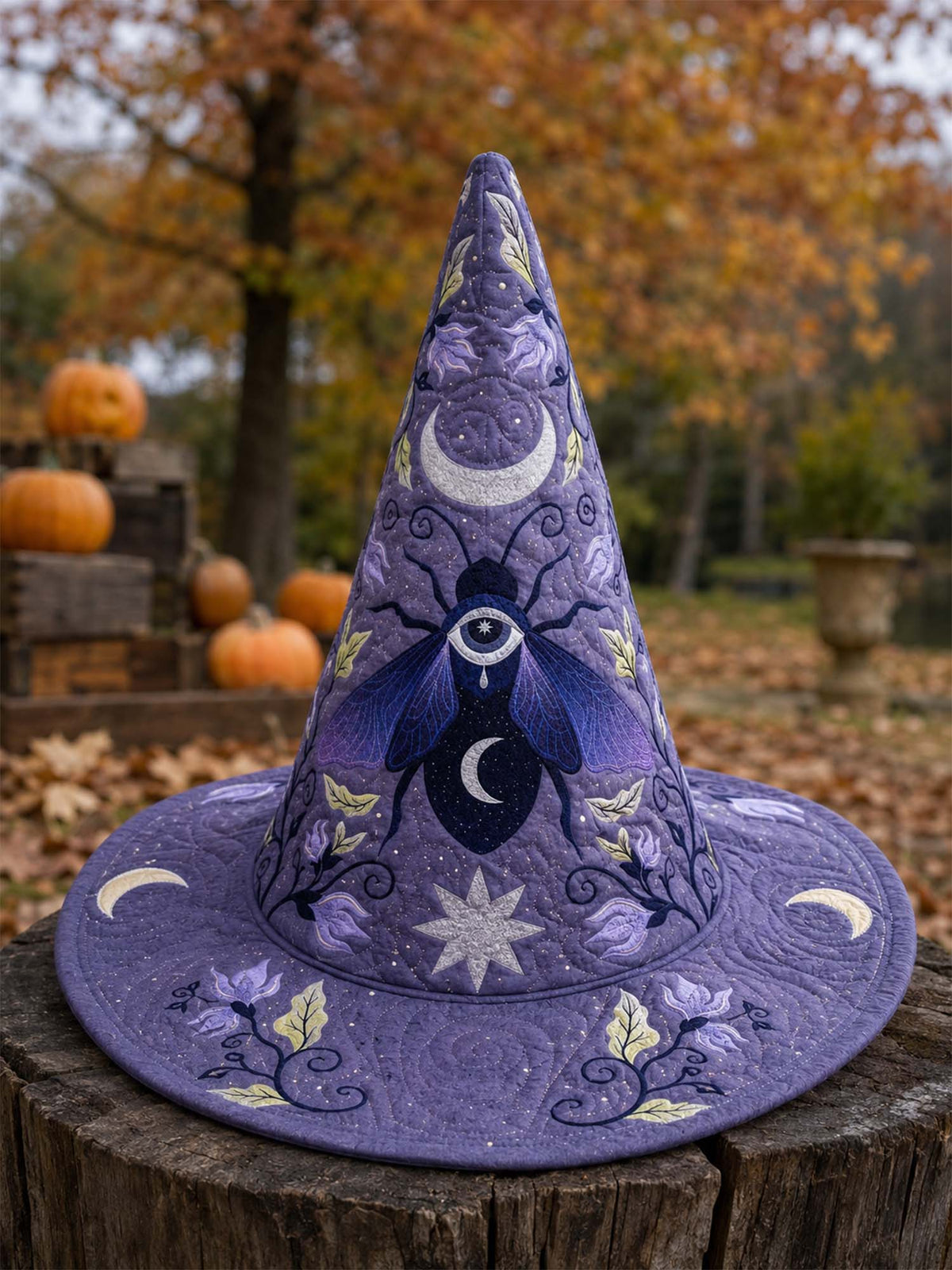 Quilted Witch Hat - Purple Moon Moth – view 3