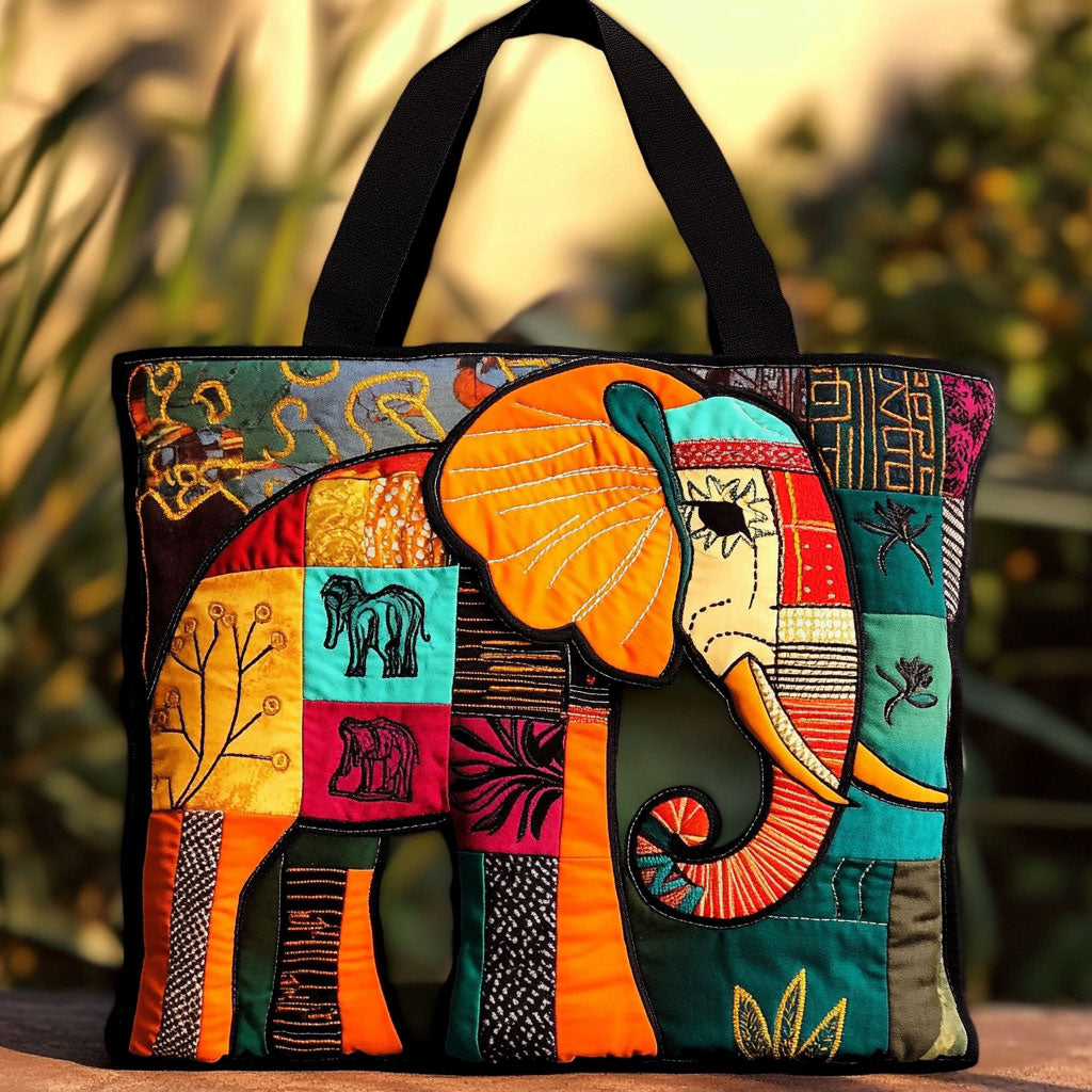 Patchwork Elephant Essence quilted tote bag – bold patchwork elephant