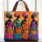 Sunset Sisterhood quilted tote bag – women on orange