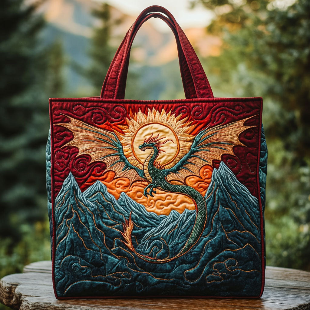 Sunfire Dragon quilted tote bag – dragon at sunset