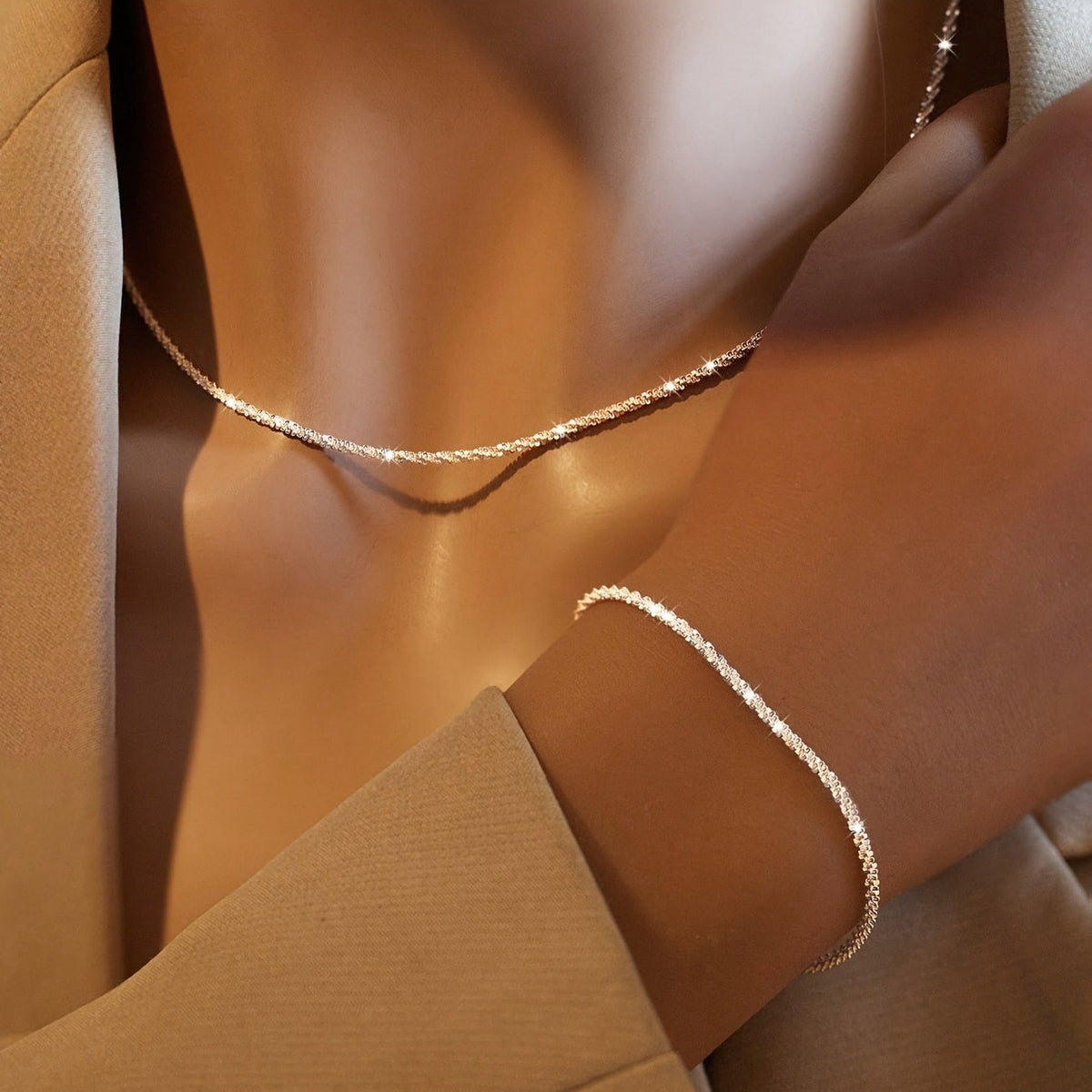 Necklace & Bracelet Set - Sparkle Chain
