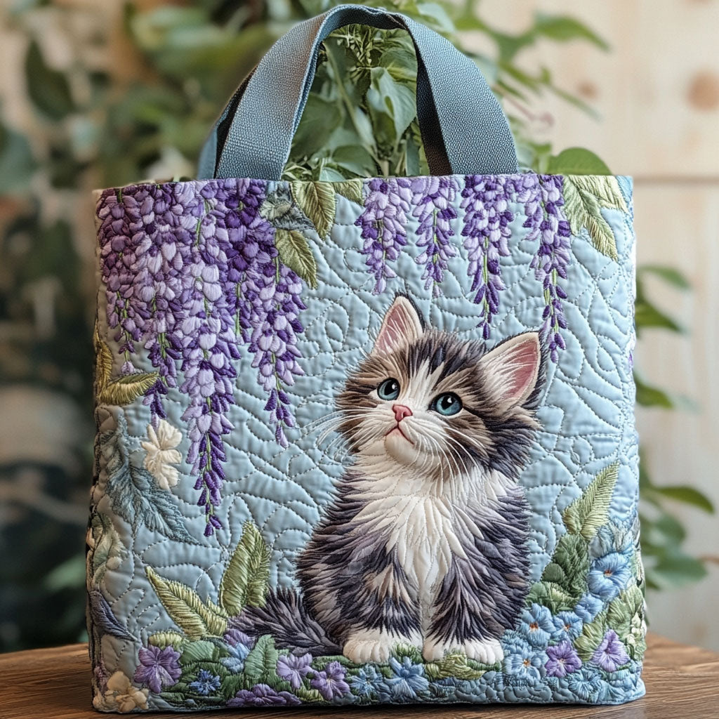 Wisteria Kitten quilted tote bag – kitten and wisteria