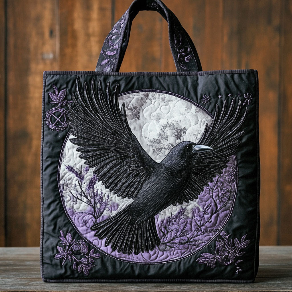 Moonbound Raven quilted tote bag – raven and moon