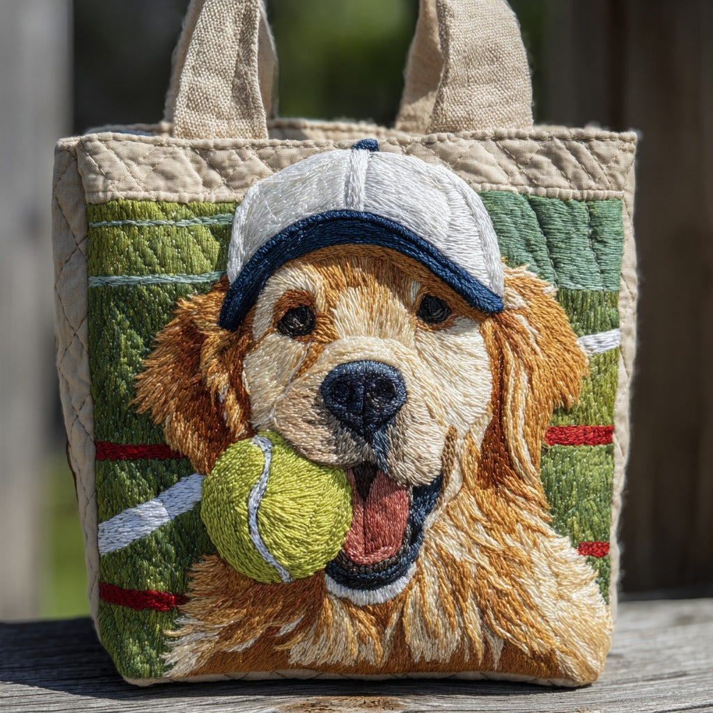 Golden Tennis quilted tote bag – retriever with tennis ball