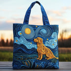 Golden Night Retriever quilted tote bag – retriever under starry sky