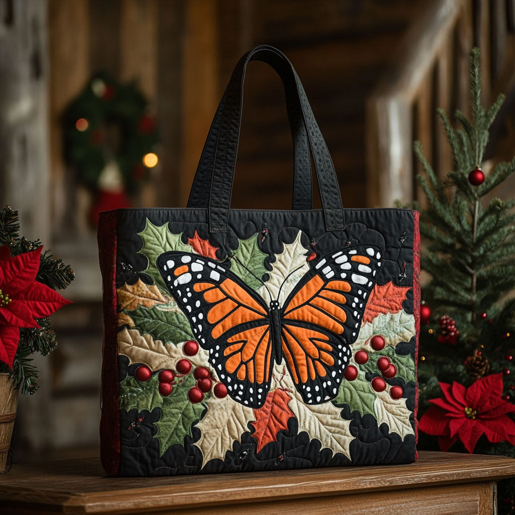 Monarch Elegance quilted tote bag – monarch and poinsettias