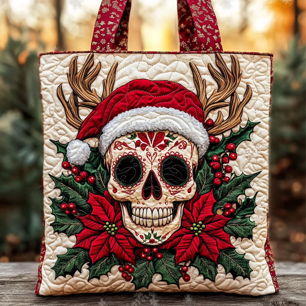 Christmas Skull Crown quilted tote bag – christmas sugar skull