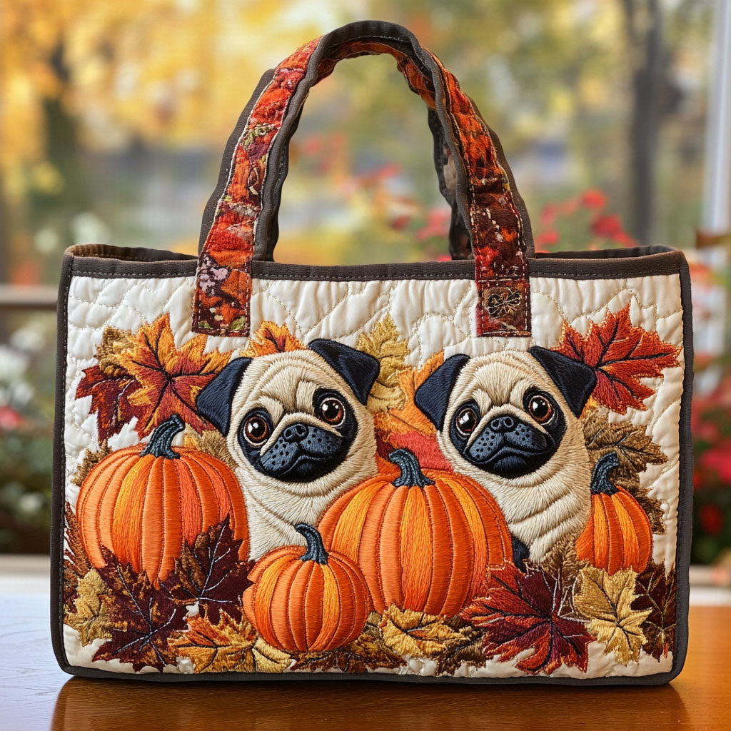 Pumpkin Pugs quilted tote bag – pugs with pumpkins