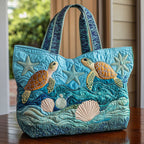 Sea Turtle Whisper quilted tote bag – turtles on turquoise