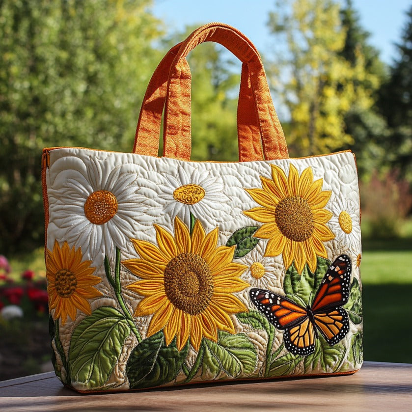 Sunflower Light quilted tote bag – sunflowers and butterfly