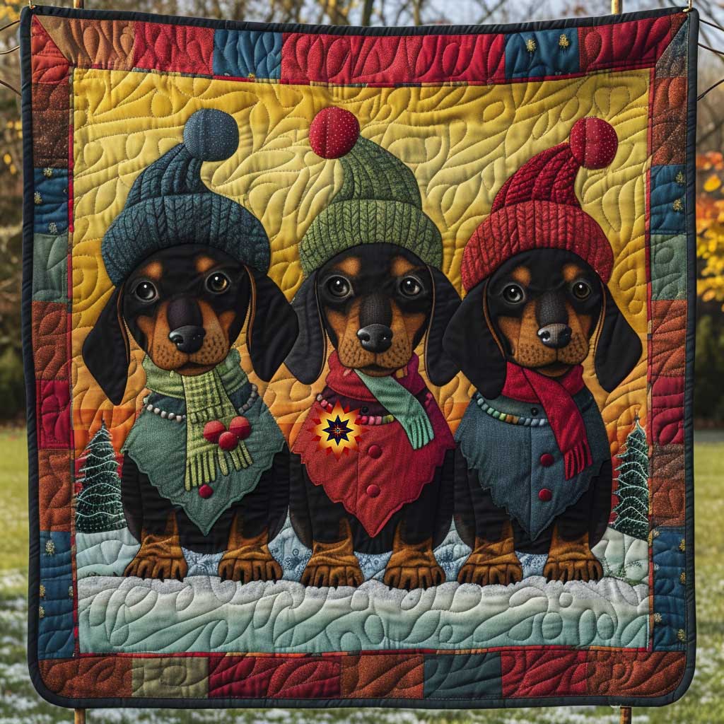 Dachshunds in Bobble Hats quilted throw – dachshunds in knitted bobble hats