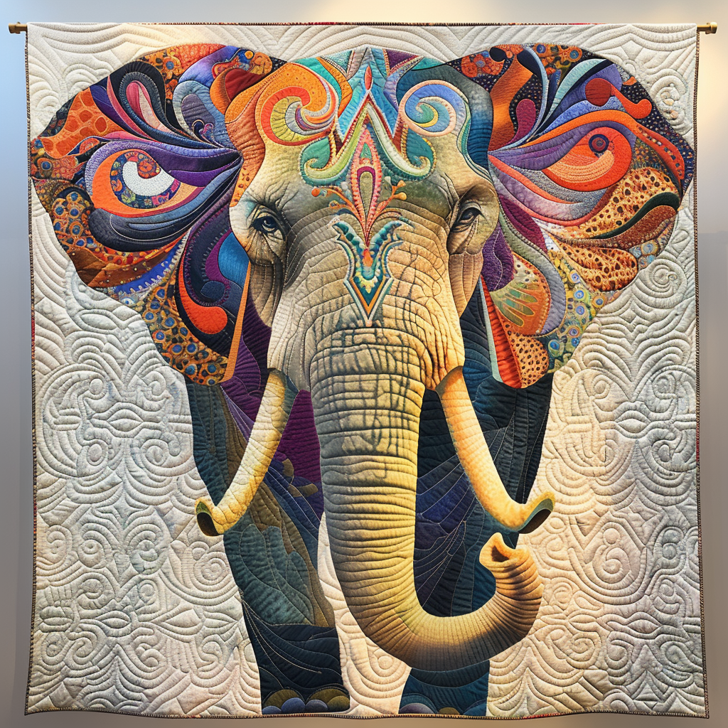 Paisley Elephant quilted throw – elephant with paisley ears on cream