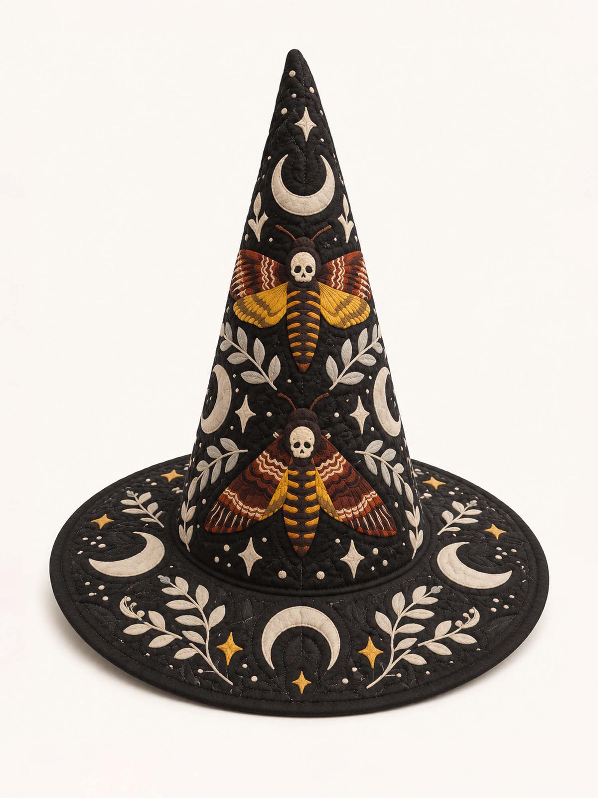 Death Moth Moons quilted witch hat – moths and moons