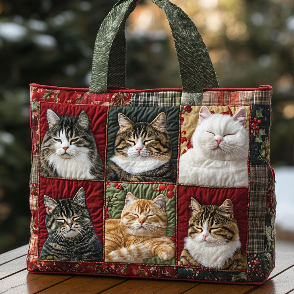 Sleep Comfy Cats quilted tote bag – sleeping cat squares