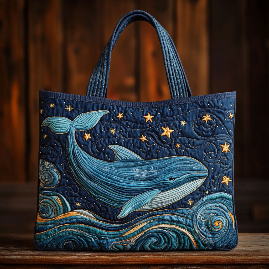 Whale Dream quilted tote bag – whale and stars