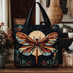 Dragonfly Spirit Moon quilted tote bag – dragonfly and moon