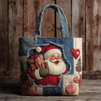 Rustic Santa quilted tote bag – santa on denim