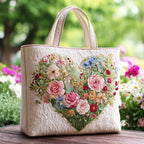 Floral Love Heart quilted tote bag – rose heart