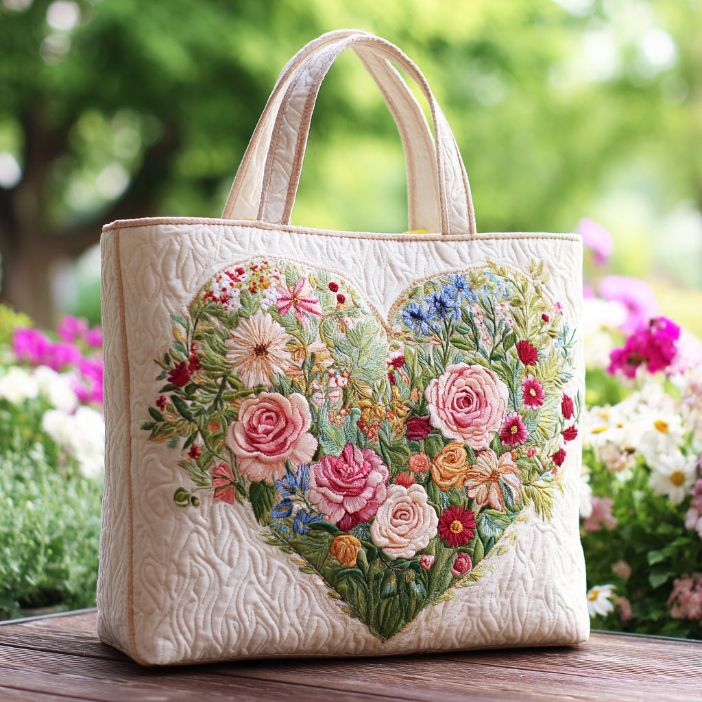 Floral Love Heart quilted tote bag – rose heart